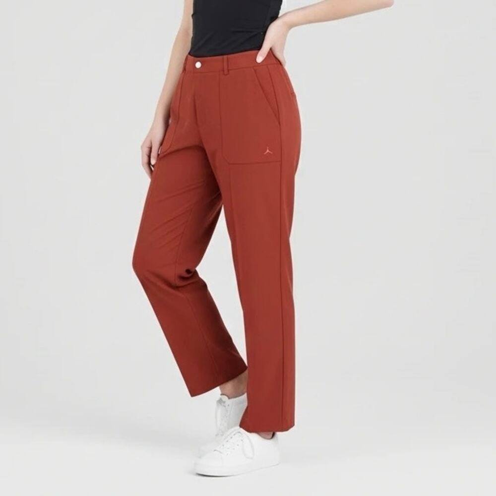 Air Jordan High Waisted Pull-On Utility Pants Dune Red Straight Leg Sz M
